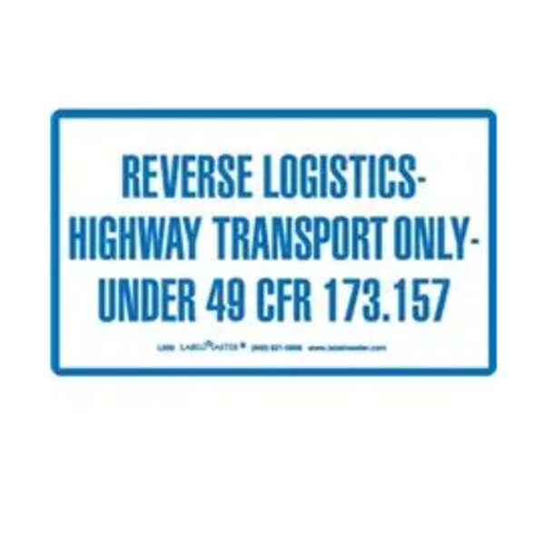 Reverse Logistics Highway Transport Only Under 49 CFR 173.157 Marking, 5" x 3", Paper Thumbnail