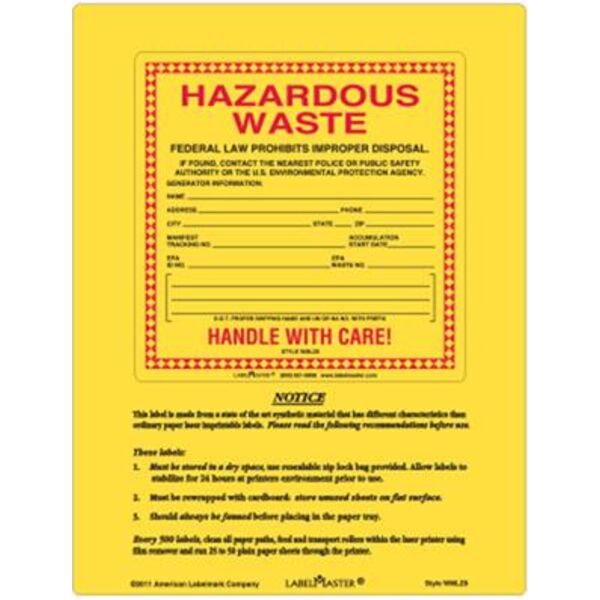 Standard Waste Label, Laser Vinyl, 6" x 6", 100 Sheets per Pack Thumbnail