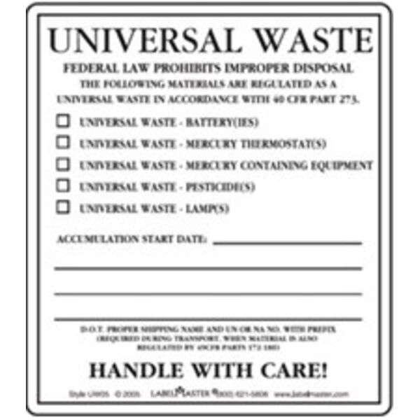 Universal Waste Label, Paper Stock Thumbnail