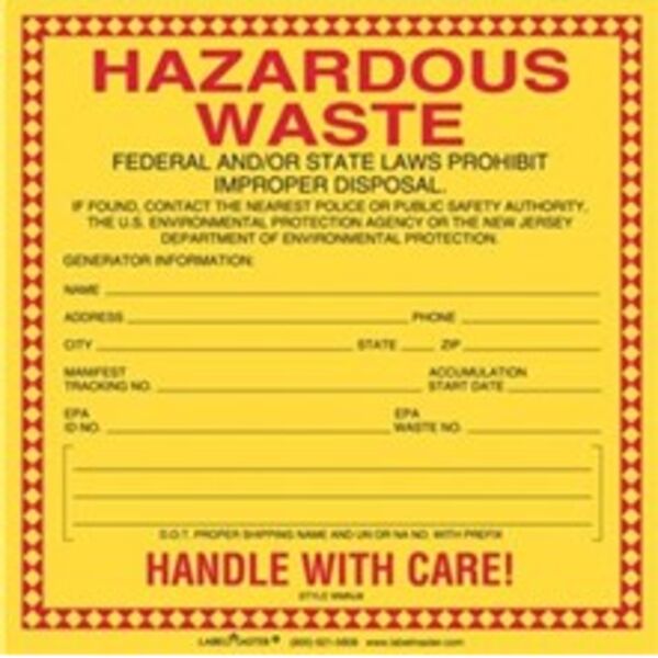 New Jersey Waste Label for 12mm UN/NA, Personalized, PVC-Free Film, 6" x 6", Pack of 25 Thumbnail